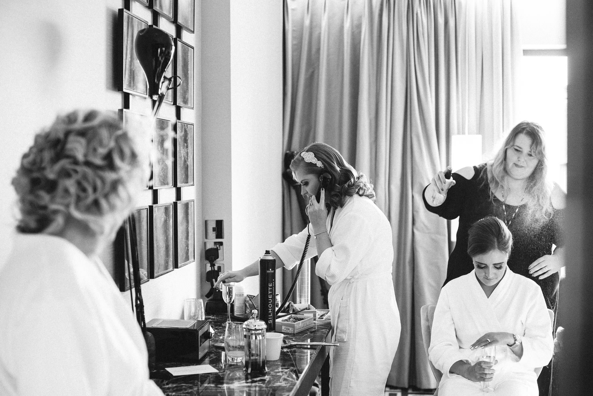 Bride getting ready in The Fitzwilliam Hotel, Belfast, Northern Ireland, Wedding Photography